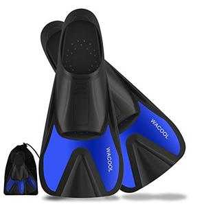 WACOOL Adult Short Light Full Foot Pocket Travel Size Fins Short Blade Fins Flippers for Snorkeling Diving Scuba or Swimming Training (Blue XL)