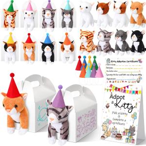 HyDren 33 Pcs Adopt Pet Party Favors Include Adoption Sign Animal Adoption Certificate Plush Pet Stuffed Birthday Hats White Paper Boxes for Adopt an Animal Birthday Party Favor (8 Cat)
