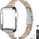 Slim Watch Band Compatible with Apple Watch 41mm 45mm 42mm 44mm 40mm 38mm Metal Stainless Steel Watchband Suitable for iWatch 10/9/8/7/6/5/4/3/2/1/SE Series Women Luxury Strap (Silver and Gold)