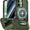 Goton for iPhone 17 Case with Privacy Tempered Glass Screen Protector & Camera Lens Protector, Compatible with MagSafe, Invisible Kickstand, Shockproof Phone Cover, Green