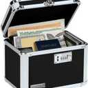 Vaultz Secure Security Lock Boxes - Safe Combination Lock Box, Storage for Documents, Valuables, Medicine & Money - 9.88 x 7.75 x 7 Inch - Black/Chrome