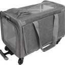 Cat Carrier with Wheels, 18.5x11.8x11.8in Pet Carrier with Wheels for Small Dogs and Cats, Rolling Cat Carrier Travel Bag with Telescopic Handle for Flight Camping Outdoor (Gray)