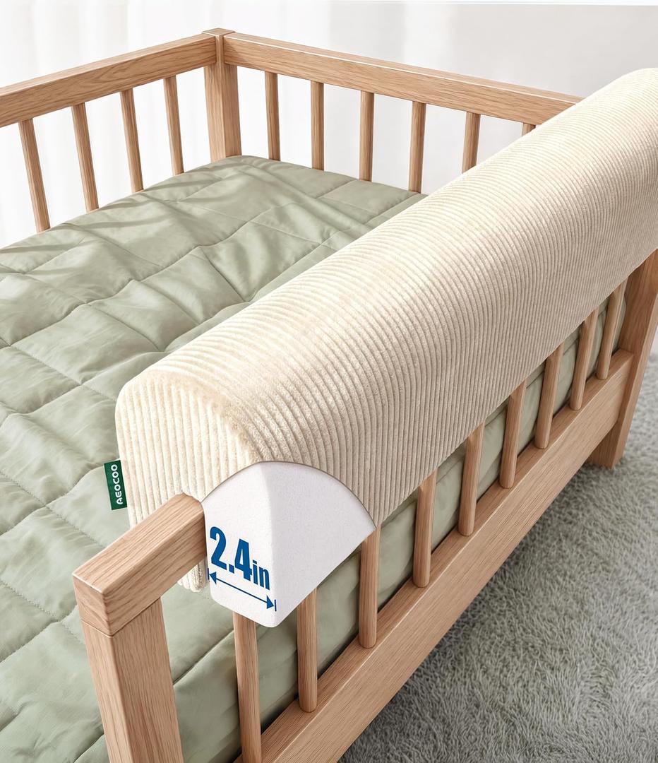 AEOCOO Bed Bumpers for Toddlers, Size 3 Ft, Toddler Bed Rail Bumper Protector for Loft Beds & Bunk Beds, Premium Soft Memory Foam Bed Guardrail, Anti-Bump | Fall Prevention, Beige