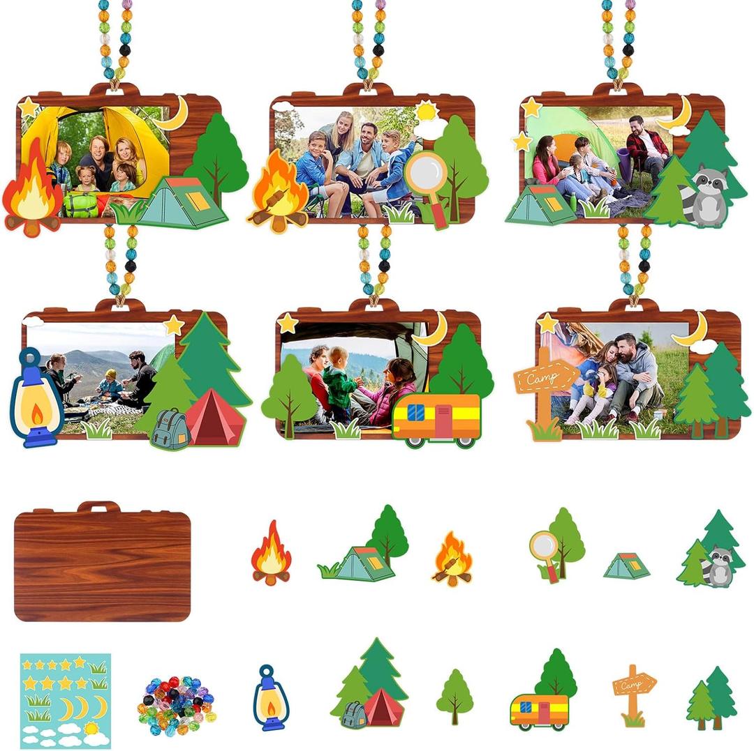 KOYILTD 24 Sets Camping DIY Crafts Camping Themed Party Decorations Wooden Picture Frames for Crafts Christmas Hanging Ornaments Travel Adventure Gifts for Home Party Activities (Camera)