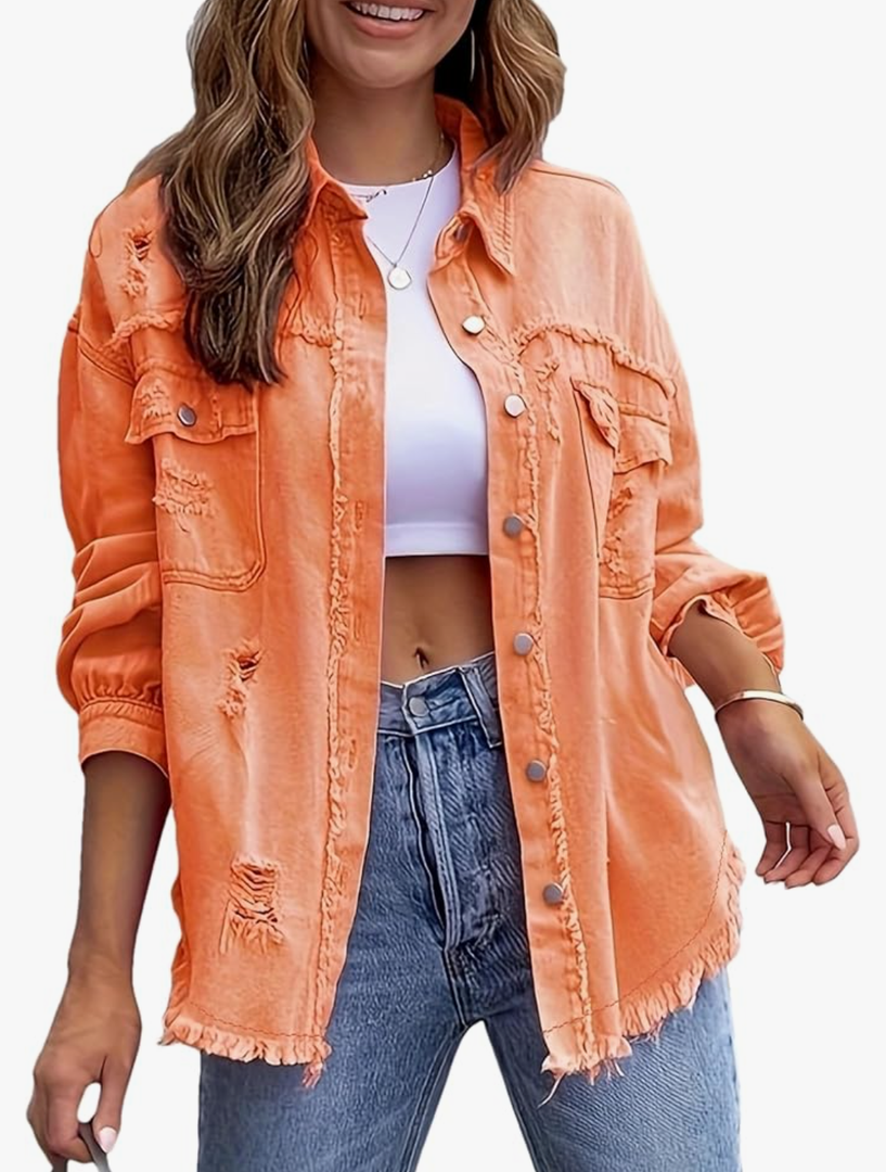 Womens Ripped Distressed Denim Jacket Tops Oversized Casual Long Sleeve Basic Jean Jacket Coats
Size M