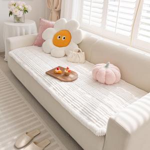 FUNNY FUZZY Pet Couch Covers for Sofa, Washable Dog Couch Cover Protector for Dogs, Flannel Couch Covers for Dogs Pet Friendly Pet Mat Bed Sofa Cover (White, 27.6"70.9")