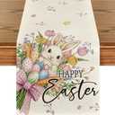 Artoid Mode Bow Bunny Eggs Happy Easter Table Runner,Seasonal Spring Flowers Carrots Kitchen Dining Table Decoration for Home Party Decor 13x60 Inch (Beige)