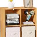 Wood 4 Cube Storage Organizer, 11 in Cube Shelf, Oak Cubby Storage Organizer with Back Panel & Open Compartments, Cube Bookshelf Bookcase for Living Room, Bedroom, Entryway