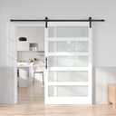 Fredbeck 48in x 84in White Glass Barn Door with 8FT 96inch Sliding Doors Hardware Kit Included & Handle,PVC Surface,Need to Assembly,Water-Proof