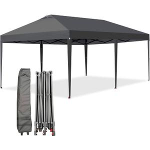 10x20 Pop Up Canopy with One Push Setup, Heavy Duty Beach Tent | with Wheeled Bag, Sun Shelter for Parties,Events, Outdoor Gazebo with Weight Bags,Stakes,Ropes, Wind Proof & Waterproof
