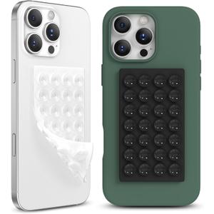 2 x 2 Pack Silicone Suction Cup Phone Case Mount Double-Sided, Hands-Free Strong Grip Holder for iPhone and Android, Sticky Phone Stand for Selfies and Videos, Black+Transparent