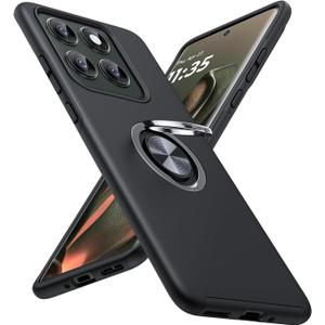 JAME for Motorola Edge 2025 Case, Dual Layer Military Grade Protection Shockproof Cover with Ring Holder Stand Kickstand, Slim Fit Protective Phone Case for Motorola Moto Edge 2025, Black