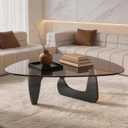 Triangle Glass Coffee Table, Smoked Tempered Glass Top with Black Sculptural Base, Mid Century Modern Center Table for Living Room, 42.5 Inch, 42.5"L × 28.5" D× 15.8"H