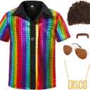 70s Outfits for Boys Disco Costume Kids Halloween Party Dress Up (8-10 Years, Multicolor)