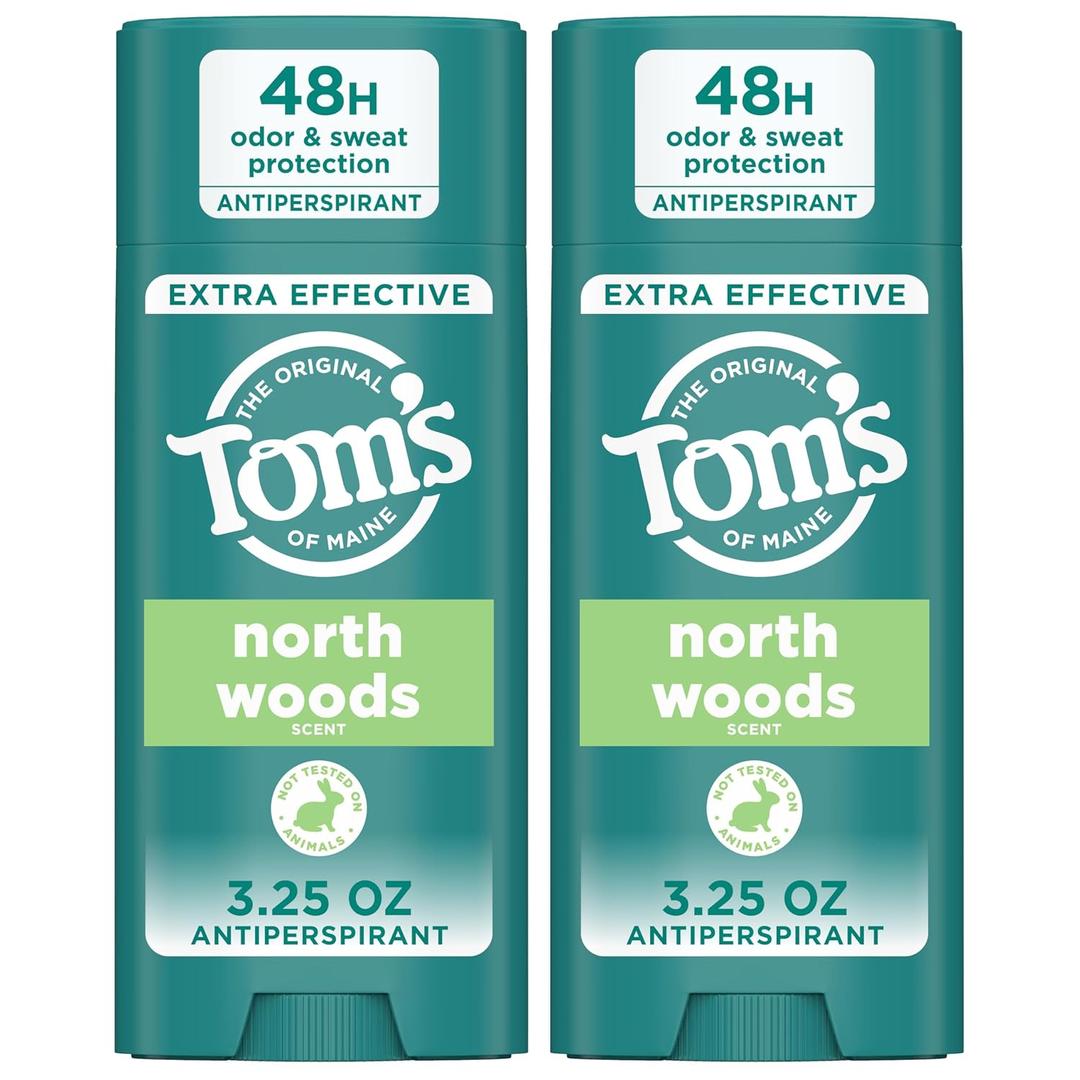 Toms of Maine North Woods Antiperspirant Deodorant for Men and Women, 48 HR Odor & Sweat Protection, Patchouli and Lavender Scent, 3.25 oz, 2-Pack