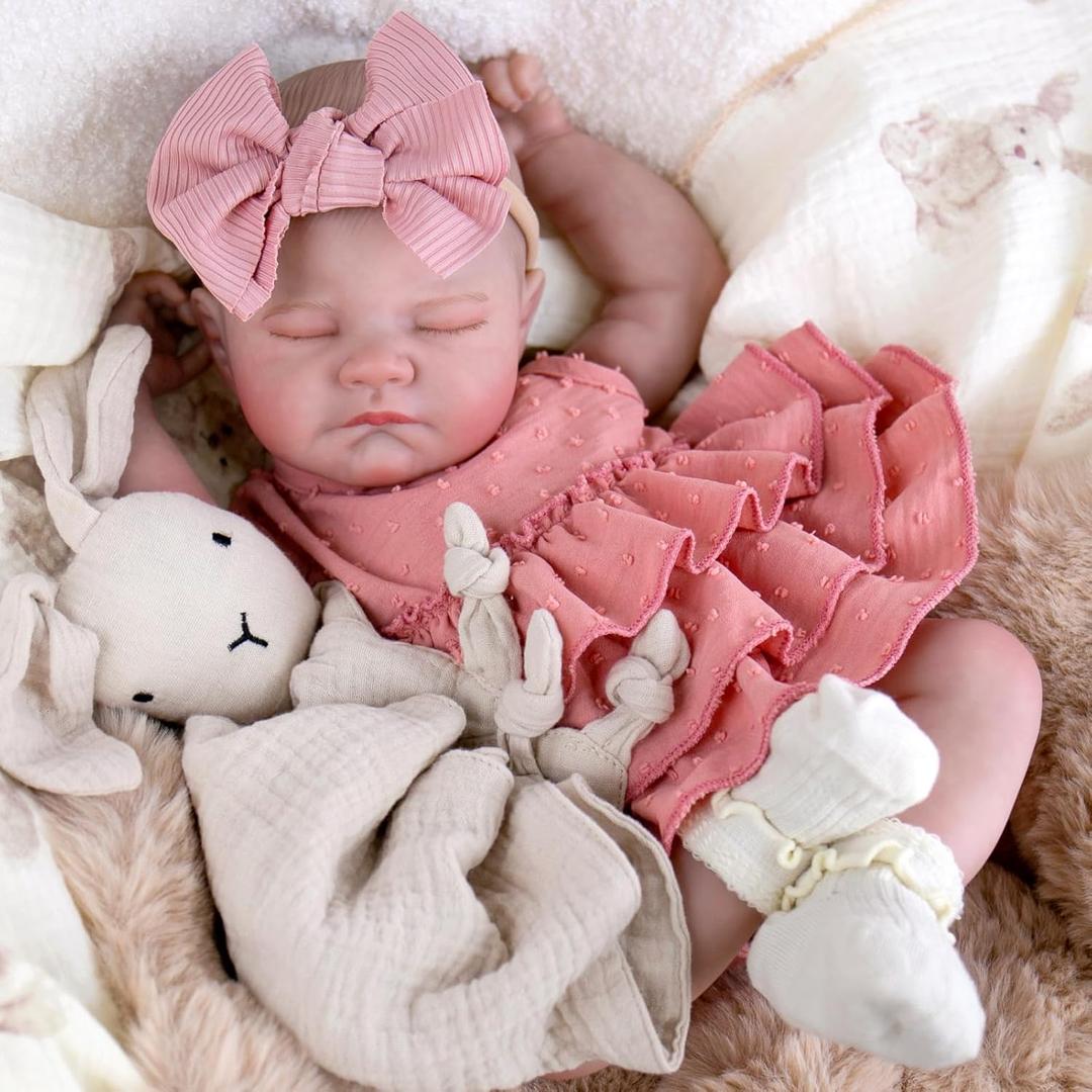 UOFTKIZ Realistic Reborn Baby Dolls - 20" Real Baby Girl Doll, Lifelike Newborn with Soft Cloth Body and Feeding Accessories, Nurturing Play, Collection Gift for Kids 3+, Grandparents, Newparents (Dusty Rose)