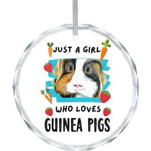 Guinea Pig Ornament, Just a Girl Who Loves Guinea Pigs Crystal Ornaments Gifts for Lovers Women, Guinea Pig Decorative Hanging Ornament for Christmas Tree