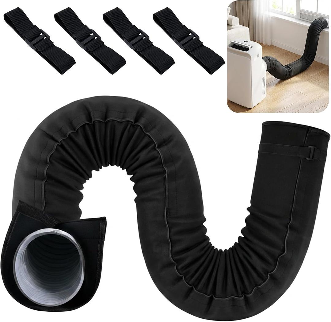 Tlswshsy 80 Inch Portable AC Hose Insulation Sleeve, Air Conditioner Exhaust Hose Cover with 4 Straps, Heat Shield Wrap for 5" & 5.9" Diameter Vent Hose Easy Installation (Black)