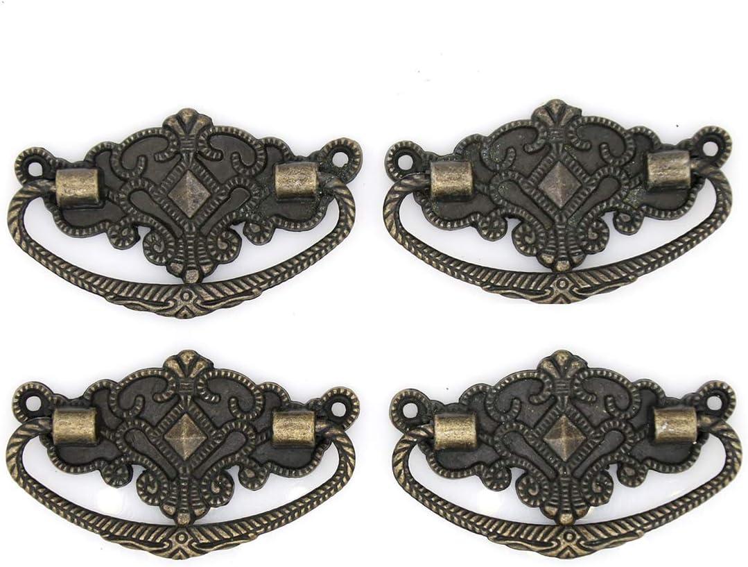 4 PCs Vintage Antique Brass Bail Pull Handle for Wooden Drawer Cabinet Cupboard, Length 2.8-in (7.1 cm) and Height 1.7-in (4.4 cm)