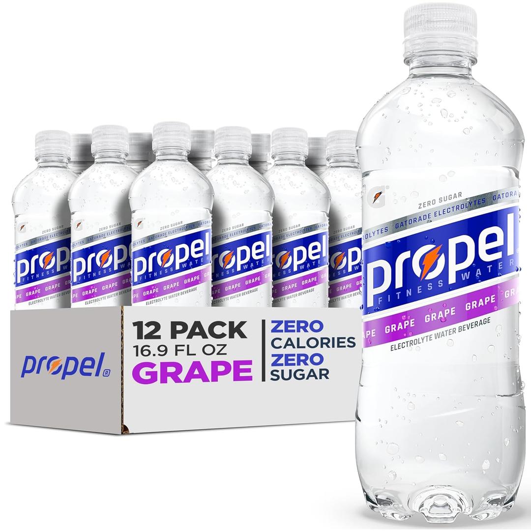 Propel Electrolyte Enhanced Water Sports Drink, Grape Flavored Water, Zero Calorie & Zero Sugar Hydration with Electrolytes and Vitamins C & E, 16.9 fl oz Bottles (12 Pack) (EXP 05/18/26)