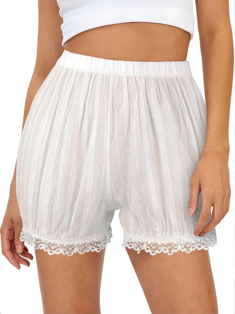 Women's Cotton Shorts Lolita Pumpkin Bloomers Victorian Kawaii Short Pants for Cosplay Casual Wear (Large, White)