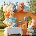 Orange And Blue Balloons, 50PC 12 Inch Dusty Blue Ivory White Macaron Orange Bow Print Balloons for Birthday Baby Shower Wedding Party Decorations