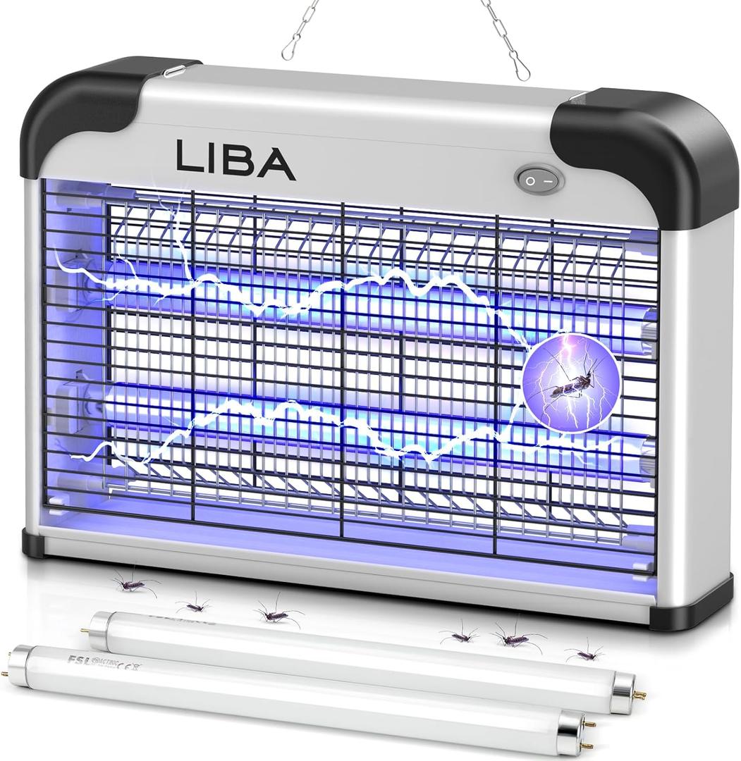 LiBa Electric Bug Zapper, Indoor - (2) Extra Replacement Bulbs - Fly, Mosquito Killer and Repellent - Lightweight, Powerful 2800V Grid, Easy-to-Clean, with a Removable Washable Tray.