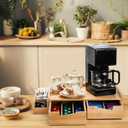 SOUJOY Bamboo Drawer Organizer for Coffee Pod, K Cup Organizer for Counter, Tea Bag Storage Organizer with Drawer and Side Storage Box for Kitchen Office Coffee Bar