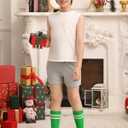 Haloumoning 3 Pairs Boys Soccer Athletic Socks Kids Striped Football Knee High Uniform Sports Tube Socks 4-15 Years (Green, S)