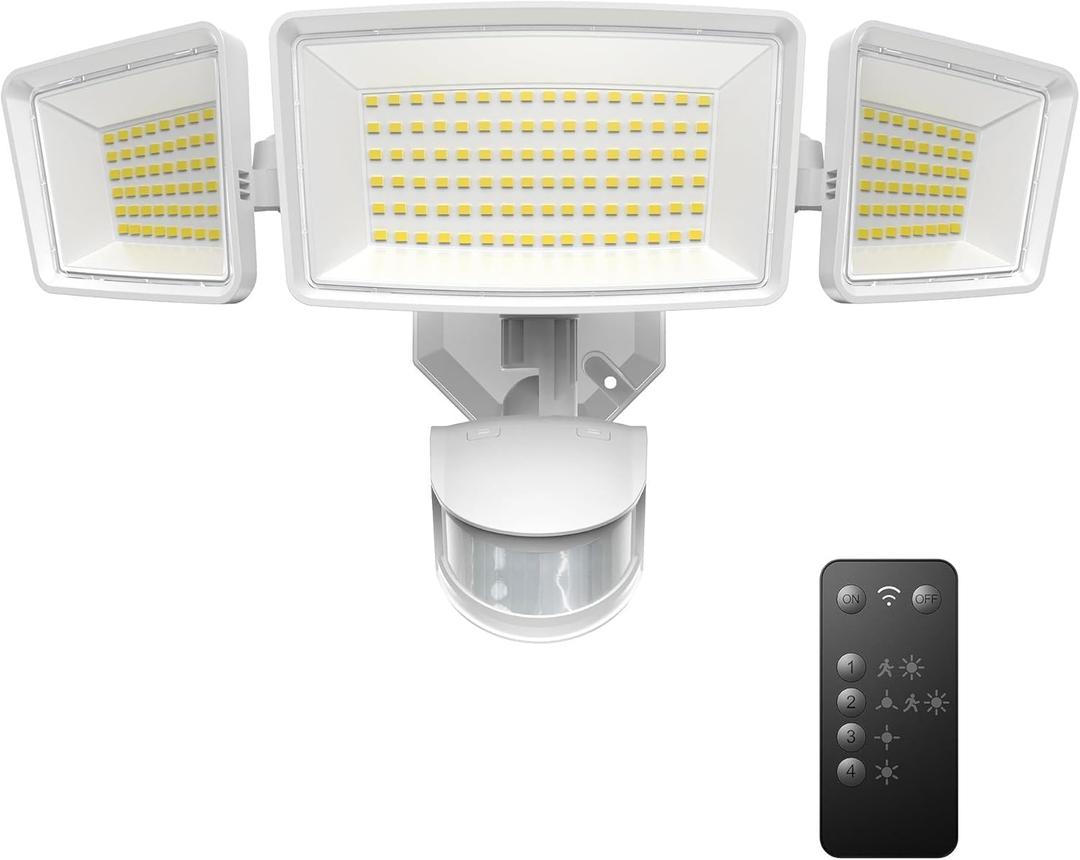 TECKNET 4200LM Flood Ourtdoor Motion Sensor Lights, 150LEDs 6500K Security Flood Lights Outdoor with Remote Control & 4 Working Modes & IP66 Waterproof, Adjustable Light for Garage Yard Porch