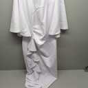 Memoriesea Women's Basic Vintage Ruffle Sleeve Ruched Bodycon Work Midi Pencil Dress, (XX-Large, White)