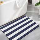Bath Mat, Nautical Navy Blue White Stripes Quick Dry Bathroom Rugs Non Slip Absorbent Thin Shower Rug Floor Mat for Bathroom, Bathtub,Sink, 20"x32"