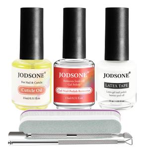 JODSONE Gel Nail Polish Remover Kit  Set with 15ml Gel Nail Polish Remover, Cuticle Oil and Latex Tape, and Complete Remover Manicure Tool Set, No Soaking