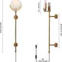 Alabaster Round Wall Sconce, Plug in Wall Light Fixtures, Modern Natural Marble LED Alabaster Sconces for Living Room Indoor Wall Lamps for Dining Room Stairs Bedroom,Brushed Gold E12, 1 Pack