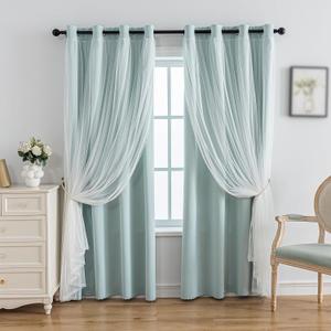 Anytime Home Curtains Blackout and Sheer Layered Solid Window Curtain Panel Pair with Grommet Top, 52Wx108L,Light Blue