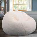 Fluffy Stuffed Animal Storage Bean Bag Chair Cover (No Filler), Faux Fur Comfy Bean Bag Cover for Organizing Plush Toys or Textile, for Adults Teens Kids Girls, Beige