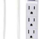 Go Green Power 6-Outlet Mini Surge Protector, 90 Joules, Circuit Breaker, Mountable, White  Ideal for Computers & Home Appliances