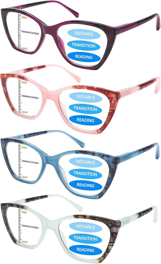 4Pack Progressive Multifocus Reading Glasses for Women Blue Light Blocking Reading Glasses Spring Hinge Readers (4C, 3, x)