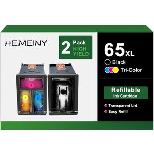 65XL Refillable Ink Cartridges Compatible with Hp Deskjet 3755 3721 3722 3730 3752 2600 2625 2628 2635 2636 2652 2680 3772 ENVY 5052 5058 5010 5012 5014 5020 5030 5032 5034 5070 Printer
