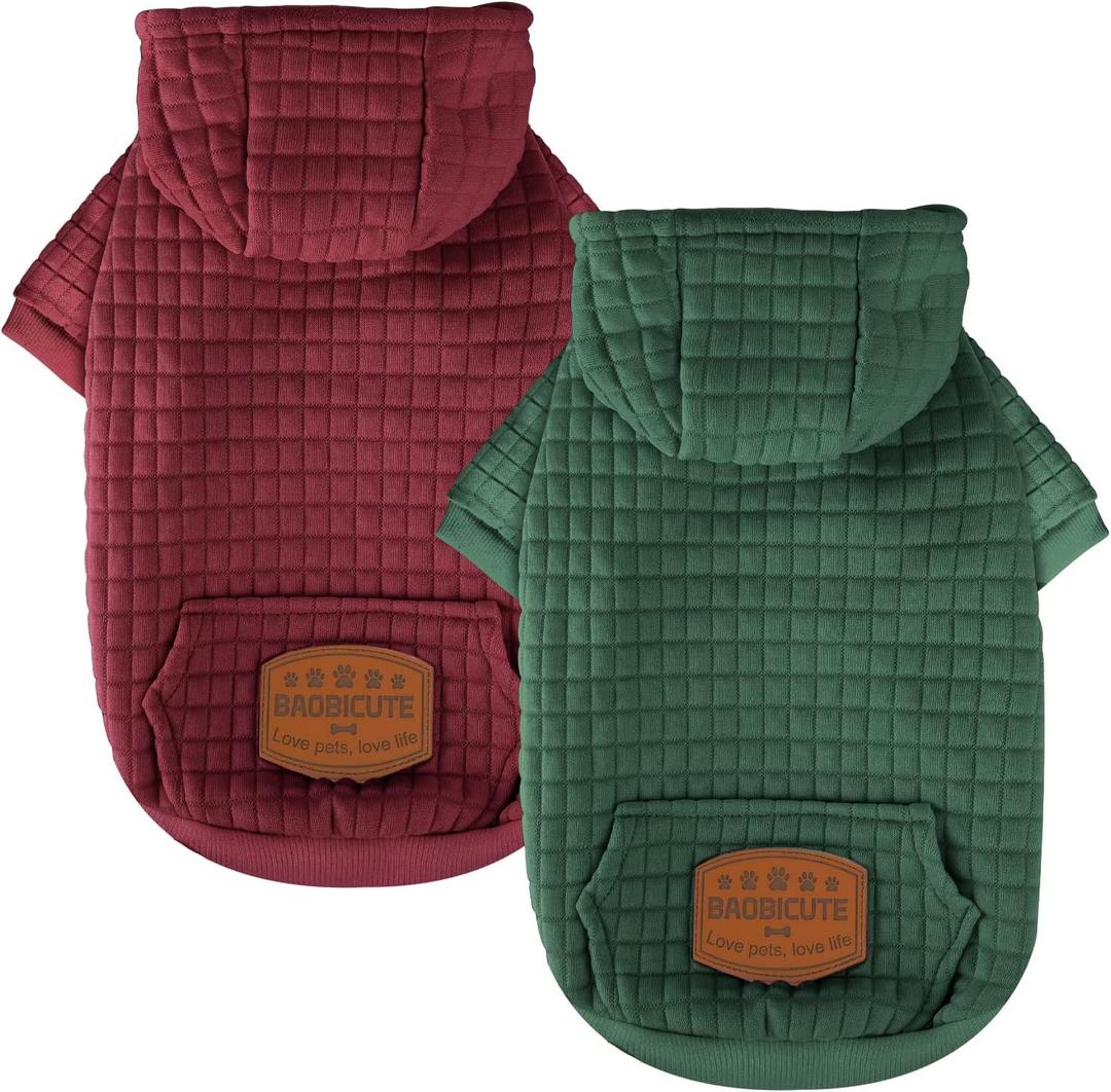 2 Pack Dog Hoodie Sweaters for Small Medium Dogs Warm Dog Clothes for Large Dogs Soft Waffle-Like Laminated Sweatshirt Bulldog (Dark Green+Wine Red, S (Back: 11.5",Chest: 15.5", Neck: 10"))