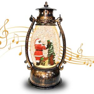 Black Santa Christmas Snow Globes Lantern with 8 Musics Lighted & Timer Glitters USB/Battery Operated African American Christmas Decorations Snowglobe Home Decor for Kid Adult