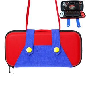 rhyeeing Switch 2 Case Accessories 2025, Protective Hard Shell Cute Portable Travel Carrying Cases with 10 Fun Game Holders, Mario Red Blue Black Bag Compatible with NS2 Nintendo OLED Lite