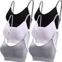 BQTQ 6 Pcs V Neck Bralettes for Women Padded Bralette with Straps Seamless Bra (Medium, Black, White, Gray)