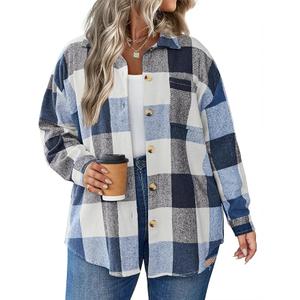 IN'VOLAND Women's Plus Size Plaid Shacket Long Sleeve Button Down Flannel Shirts Casual Jacket Coats, Size 16W