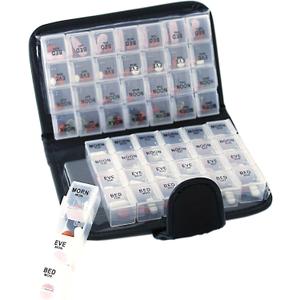 Smart Essentials 14 Day Pill & Vitamin Organizer 2 Weeks AM/PM 4 Doses a Day Travel Case Handy & Portable, Black, GM8283