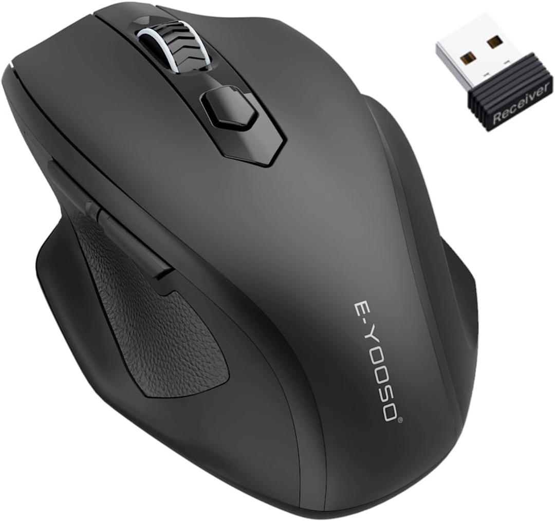 E-YOOSO Wireless Mouse for Laptop, 2.4GHz Computer Mouse 5 Adjustable DPI Office Cordless Mice with USBA Receiver, 6 Buttons, 4000 DPI, Medium to Large Sized Hands Compatible with PC, Laptop, Desktop (Black)