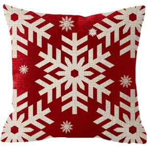 Throw Pillow Cover Merry Christmas Beautiful Snowflakes Red Linen Home Decor Square Cushion Pillowcase 26x26 in (7)