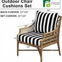 Outdoor Deep Seat Cushions Set of 2, 24x24x4 Inch Water-Repellent & Fade-Resistant Outdoor Chair Cushions, Patio Furniture Cushions with Handle for Garden Wicker Chair Sofa (Black White Stripe)