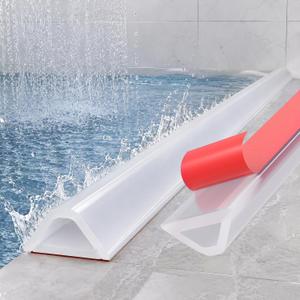 alophoty Shower Threshold Water Dam Barrier - 39" Collapsible Self-Adhesive Silicone Water Stopper for Walk-in Shower, Wet & Dry Separation for Bathroom & Kitchen, ADA Accessible, Clear