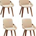 Mid Century Modern Faux Leather Upholstered Dining Chairs,Armless Accent Chairs with Sturdy Natural Wood Legs,Bamboo Backrest Support for Kitchen&Dining Room Chairs(Set of 4,Beige)